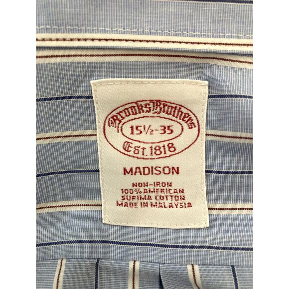 Brook Brothers Dress Shirt Mens 15.5/35 Long Sleeve Button Up Striped Blue - Picture 3 of 9